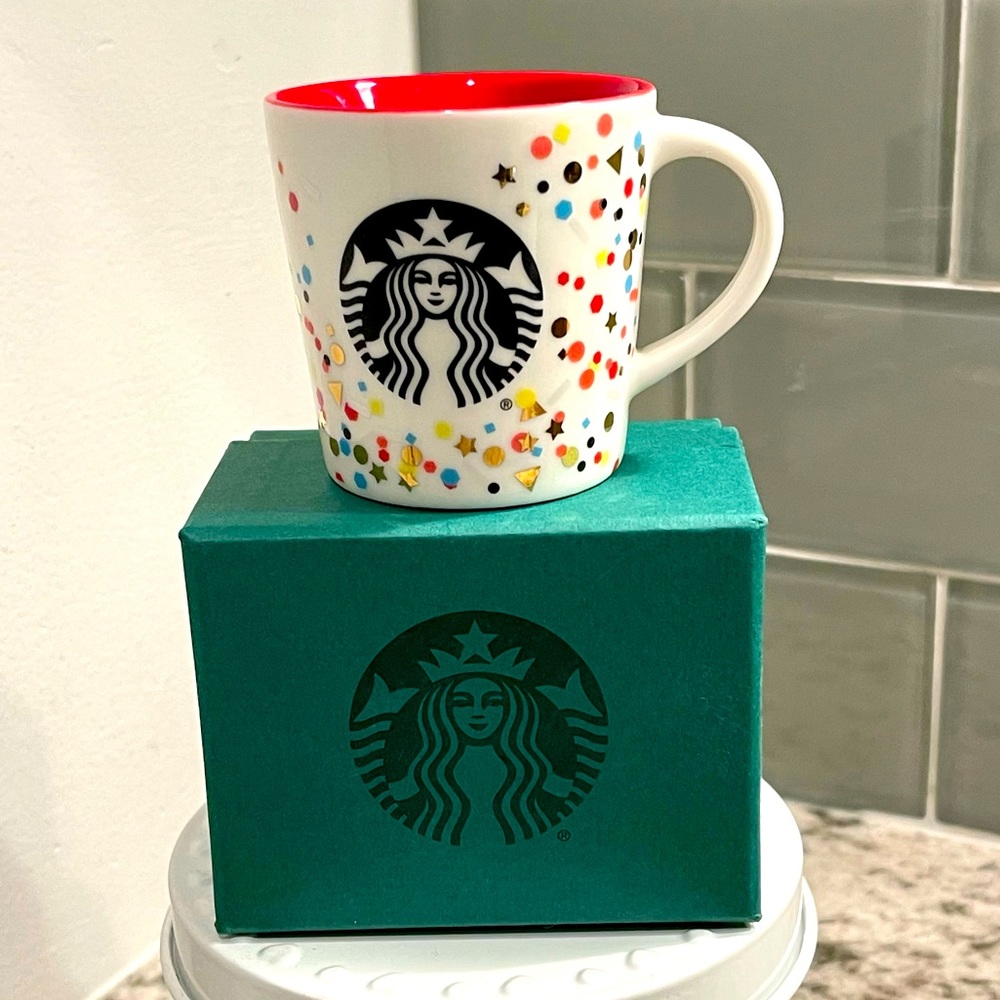 2016 Starbucks Holiday 3 oz Mini Espresso Cup Confetti Original Box Christmas
